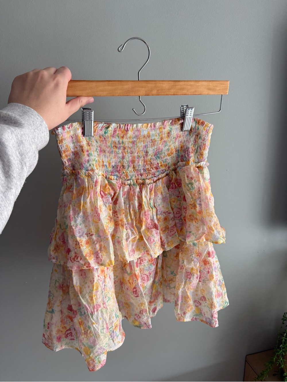 MINKPINK Floral Tiered Mini Skirt in Cream with Pink & Yellow Accents